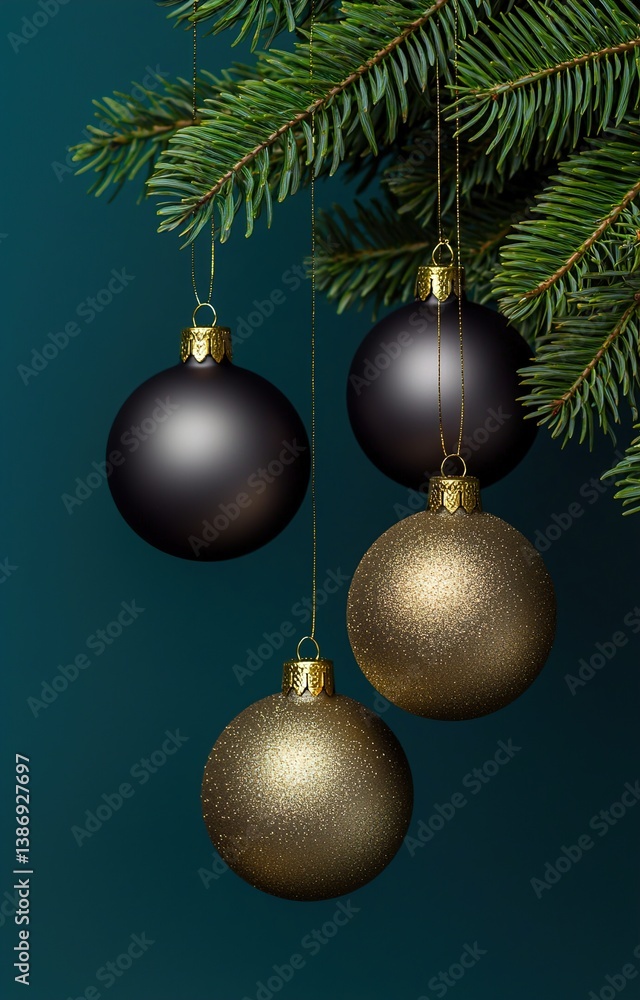 Wide panoramic Xmas décor background banner, matt gold colour Christmas balls with motif deco Wide panoramic Xmas décor background banner, matt gold colour Christmas balls with motif deco