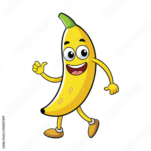 Cartoon smiling banana animation vactor with white background