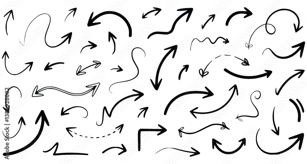 Collection Of Hand Drawn Arrows In Black Ink On White Background Collection Of Hand Drawn Arrows In Black Ink On White Background