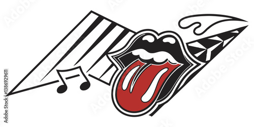 Rock Music Vector Art: Bold Lips, Musical Notes & Creative Graphics Design
