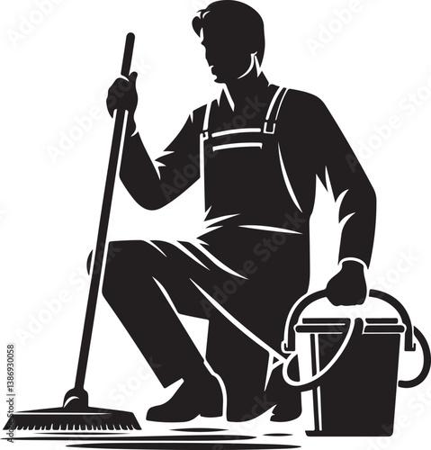 Cleaner vector icon. Silhouette vector of household hotel or apartment cleaning service. House cleaning person silhouette illustration on a white background