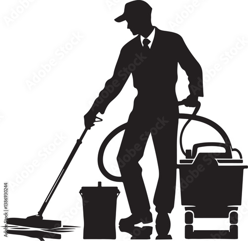 Cleaner vector icon. Silhouette vector of household hotel or apartment cleaning service. House cleaning person silhouette illustration on a white background