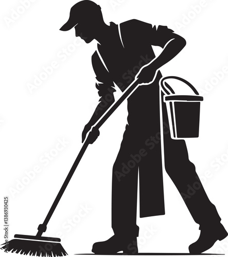 Cleaner vector icon. Silhouette vector of household hotel or apartment cleaning service. House cleaning person silhouette illustration on a white background