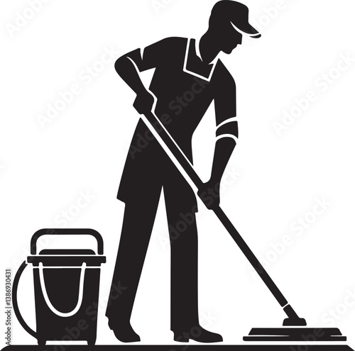 Cleaner vector icon. Silhouette vector of household hotel or apartment cleaning service. House cleaning person silhouette illustration on a white background