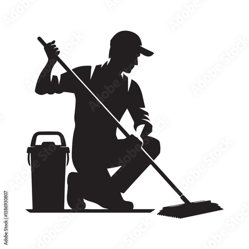 Cleaner vector icon. Silhouette vector of household hotel or apartment cleaning service. House cleaning person silhouette illustration on a white background