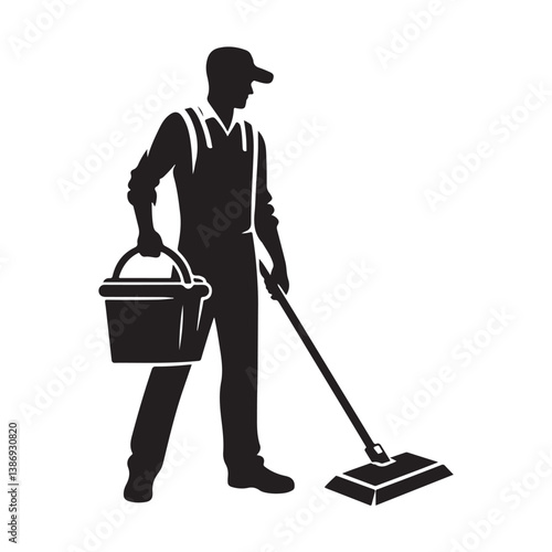 Cleaner vector icon. Silhouette vector of household hotel or apartment cleaning service. House cleaning person silhouette illustration on a white background