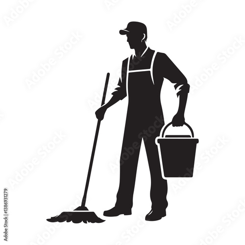 Cleaner vector icon. Silhouette vector of household hotel or apartment cleaning service. House cleaning person silhouette illustration on a white background