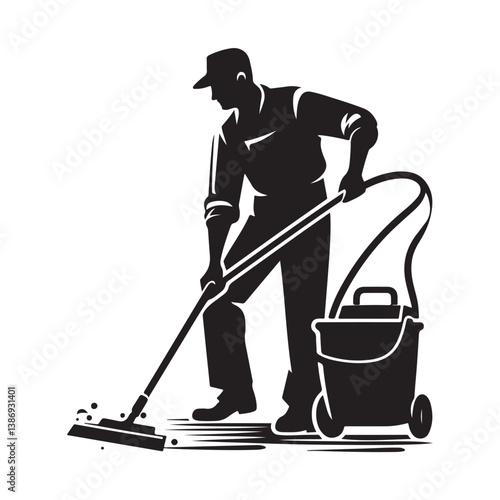 Cleaner vector icon. Silhouette vector of household hotel or apartment cleaning service. House cleaning person silhouette illustration on a white background