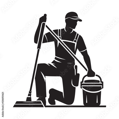 Cleaner vector icon. Silhouette vector of household hotel or apartment cleaning service. House cleaning person silhouette illustration on a white background