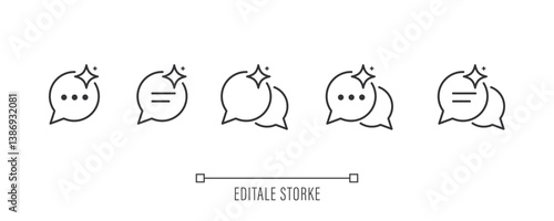 Chat with AI icon set. Support and service by AI. Artificial intelligence sign. Robot assistant. Icons for app user interface and web elements. Vector illustration. Editable stroke.