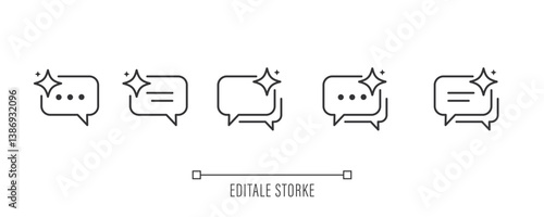 Chat with AI icon set. Support and service by AI. Artificial intelligence sign. Robot assistant. Icons for app user interface and web elements. Vector illustration. Editable stroke.