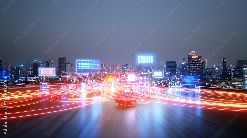 Fototapeta premium Smart City Network Data Flow Innovation