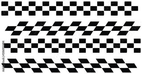 Hand Drawn Black And White Checkerboard Stripes With Tilted Variations Texture