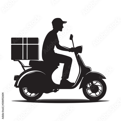 A man on the moped silhouette vector. Moped rider logo icon on a white background   
