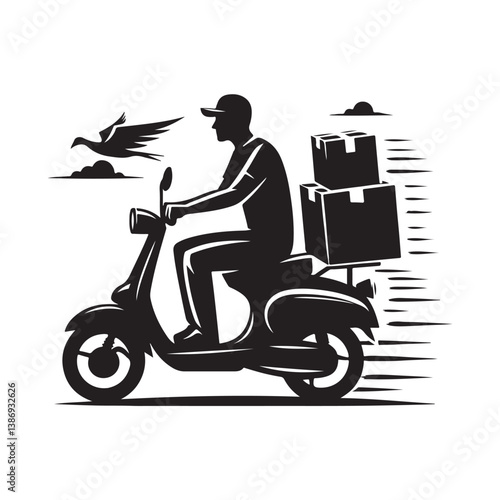 A man on the moped silhouette vector. Moped rider logo icon on a white background   