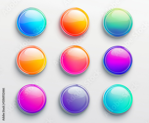 Colorful Gradient Button Set – Vector Illustration for UI, Web Design, Mobile Apps, and Forms, Featuring Flat Style with High-Resolution Gradients on a White Background