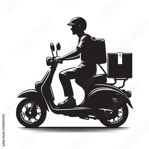 A man on the moped silhouette vector. Moped rider logo icon on a white background   
