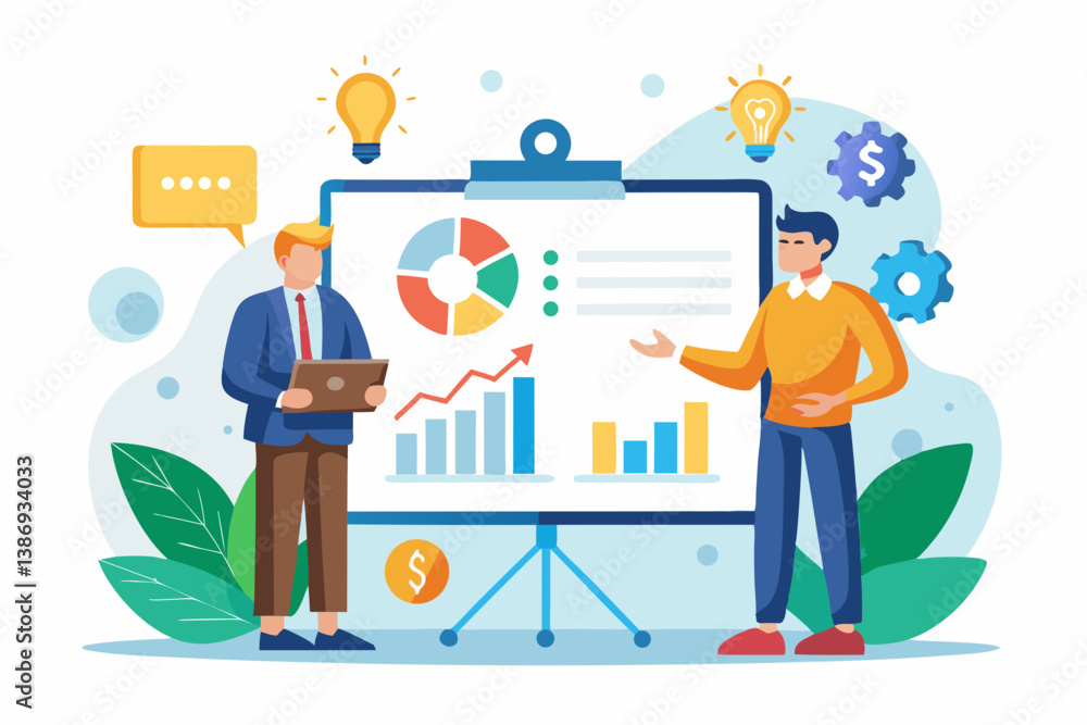 Office business idea graph board presenter white background isolated vector Office business idea graph board presenter white background isolated vector