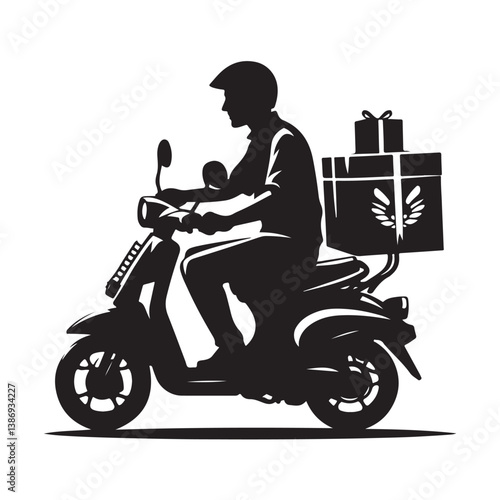 A man on the moped silhouette vector. Moped rider logo icon on a white background   