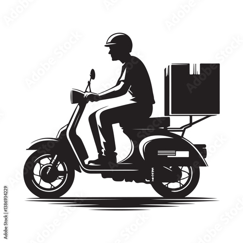 A man on the moped silhouette vector. Moped rider logo icon on a white background   