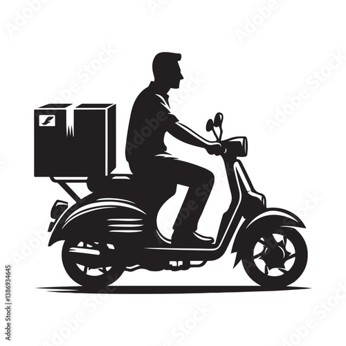 A man on the moped silhouette vector. Moped rider logo icon on a white background   