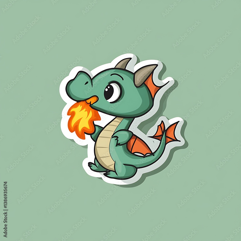 Obraz premium Dragon breathing fire cartoon sticker vector