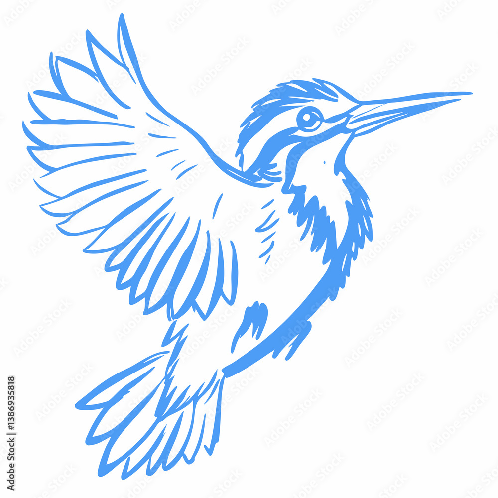 Obraz premium Hand-painted watercolor illustration of a flying Kingfisher bird, full-body, set against a white background