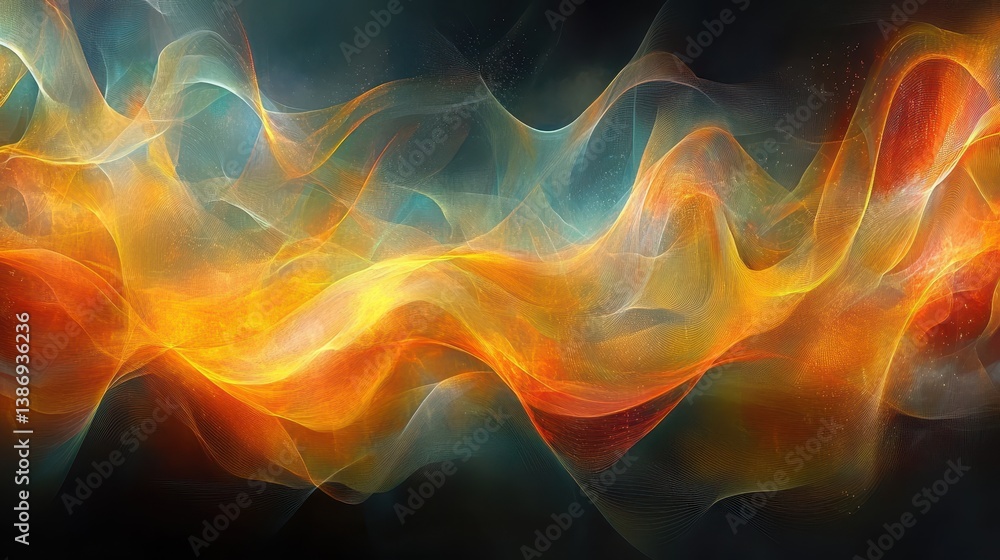 Fototapeta premium Abstract fire and smoke waves, dark background, energy concept, website header