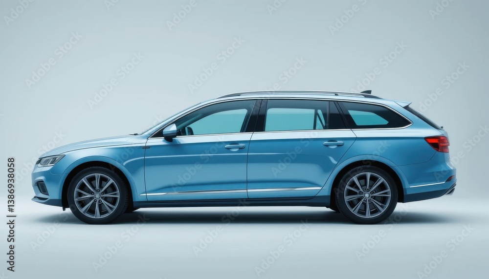 Blue Station Wagon Car Side View Sleek Design on Light Background Blue Station Wagon Car Side View Sleek Design on Light Background
