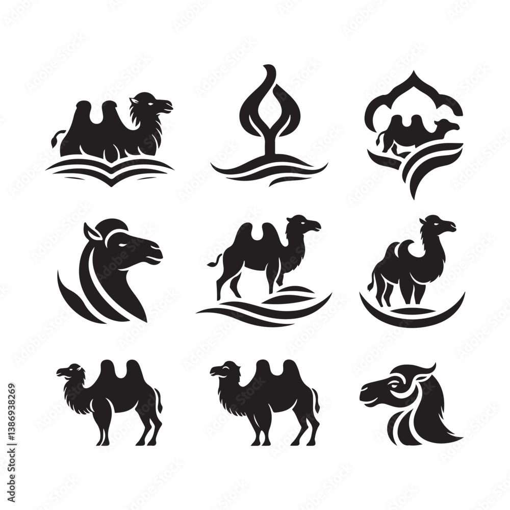 Obraz premium Camel logo icon. Camel vector icon. Camel silhouette logo vector on a white background