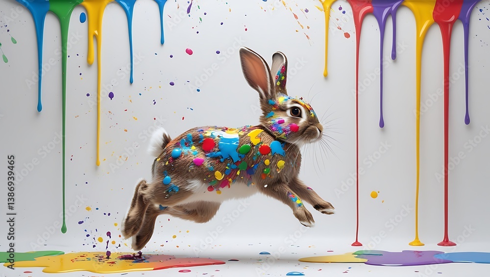 custom made wallpaper toronto digitalColorful Rabbit Leaping Through Paint Splashes....