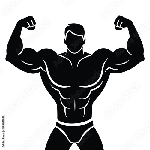 Wallpaper Mural Bodybuilder Posing Silhouette Illustration Strong Muscular Man Fitness Model Sport Gym. Torontodigital.ca