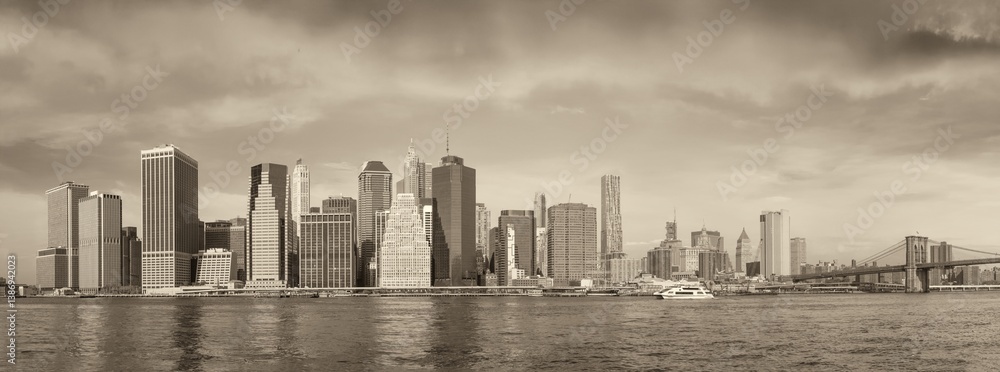 Lower Manhattan Skyline in Panorama, Capturing New York City’s Urban Elegance