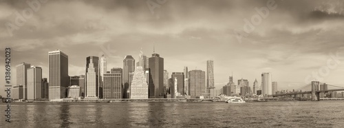 Obraz na płótnie Lower Manhattan Skyline in Panorama, Capturing New York City’s Urban Elegance w salonie