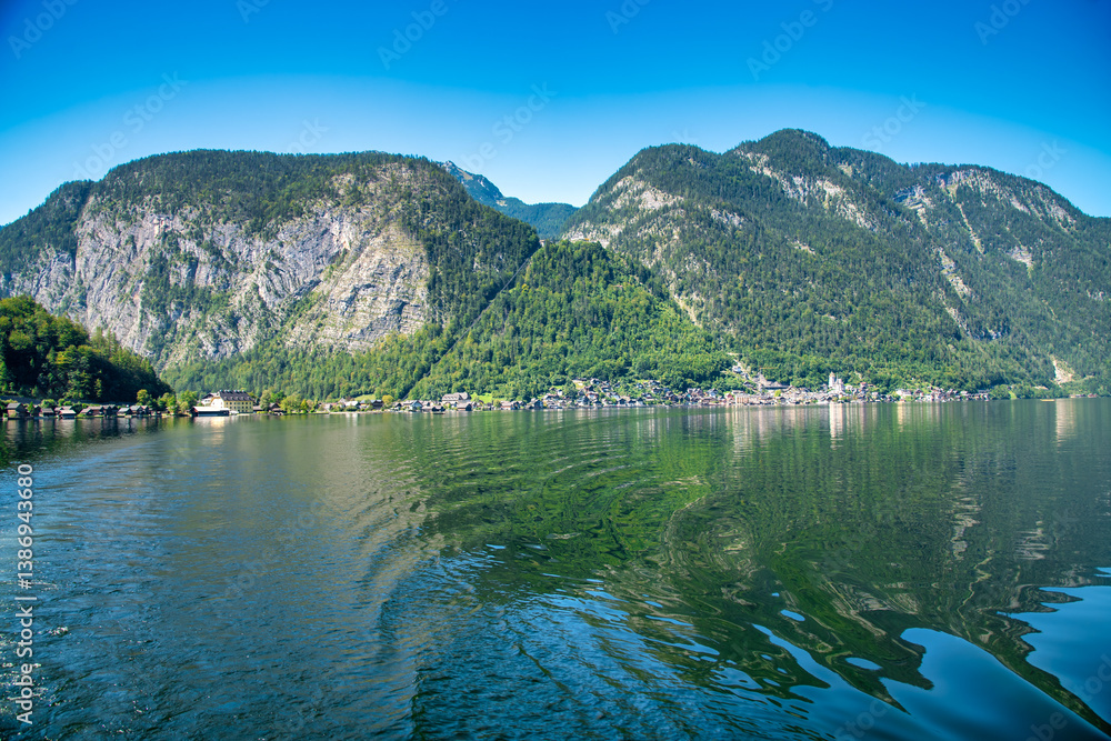 Scenic lake near Hallstatt, a peaceful escape with crystal-clear waters and majestic mountain views