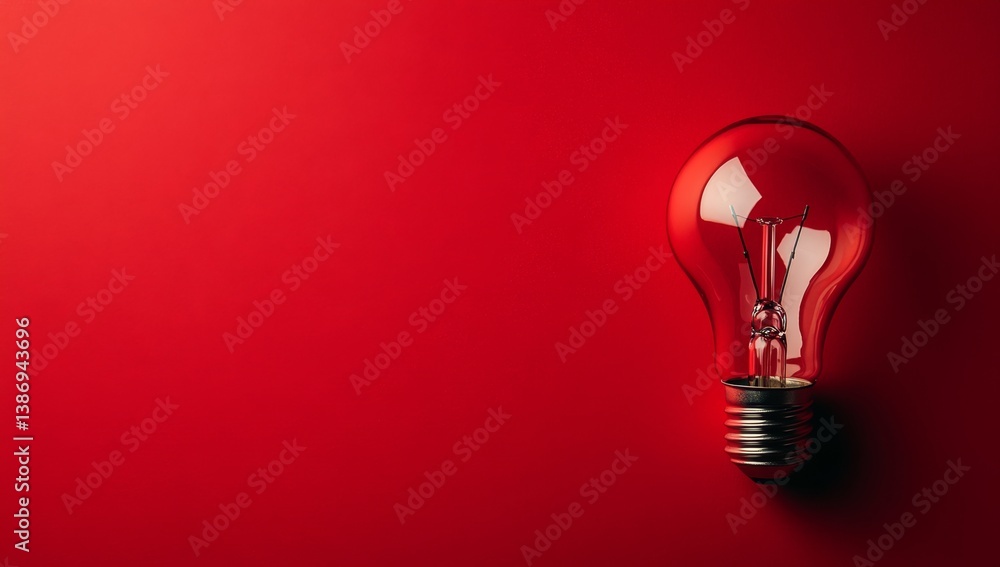 Single incandescent lightbulb against a vibrant red background Single incandescent lightbulb against a vibrant red background