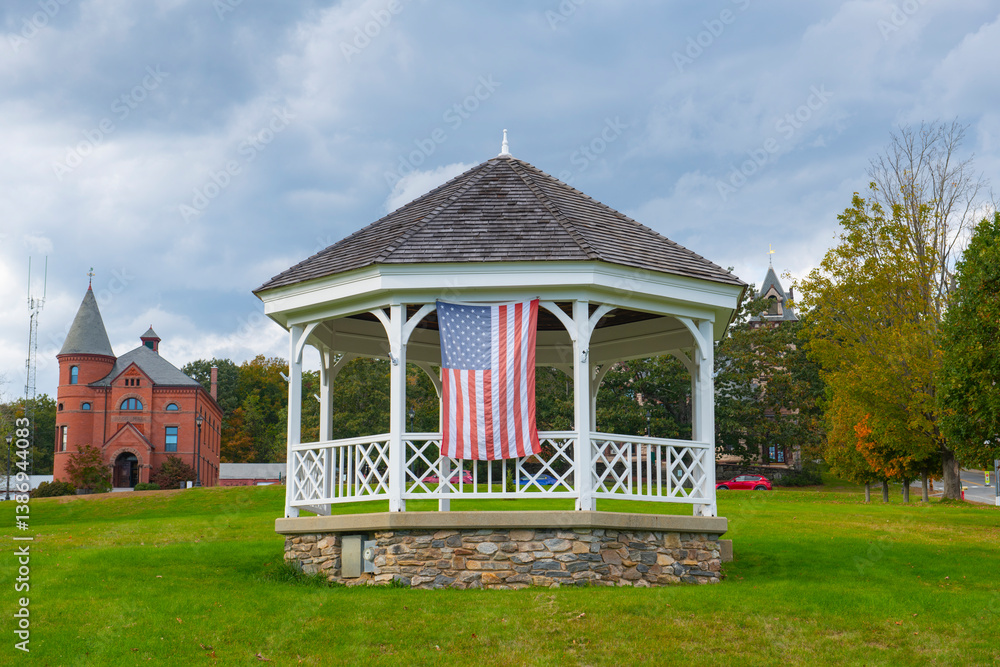 Historic bandstand at Princeton Common in historic town center of Princeton, Massachusetts MA, USA.
