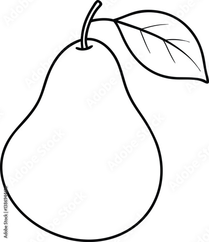 Pear fruit line art vector, Pear outline vector illustration
