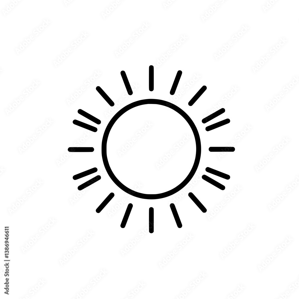 Radiant Icon of Sunshine: This image showcases a simple yet impactful illustration of the sun, radiating beams of light in a minimalistic and modern design. Radiant Icon of Sunshine: This image showcases a simple yet impactful illustration of the sun, radiating beams of light in a minimalistic and modern design.