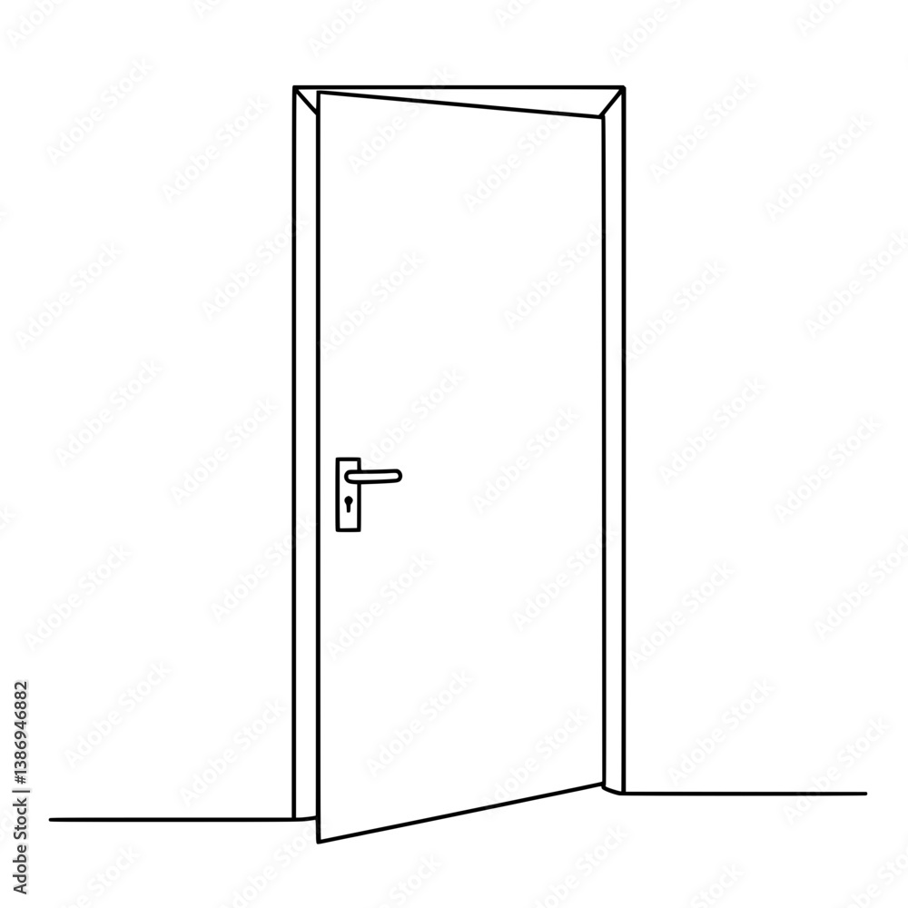 Open Door Minimalist Drawing: A minimalist line drawing of an open door against a plain background, symbolizing opportunity and passage. Open Door Minimalist Drawing: A minimalist line drawing of an open door against a plain background, symbolizing opportunity and passage.
