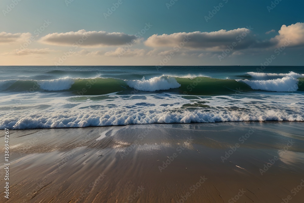 Fototapeta premium Sea waves breaking on a sandy beach 