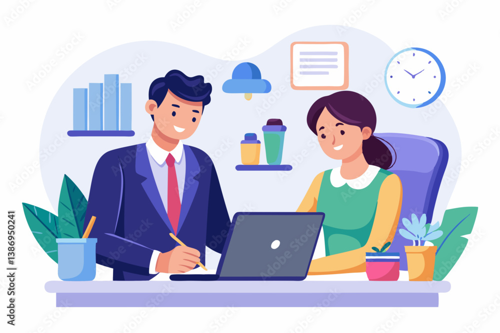 office a Mean and a Lady's are business partners notes desk white background isolated vector office a Mean and a Lady's are business partners notes desk white background isolated vector