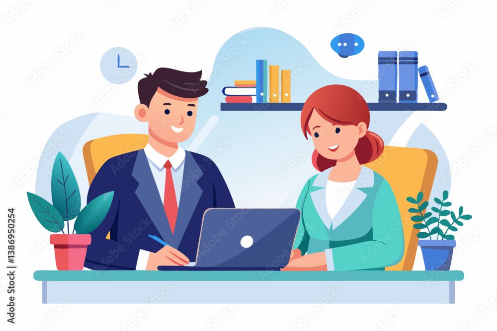 office a Mean and a Lady's are business partners notes desk white background isolated vector office a Mean and a Lady's are business partners notes desk white background isolated vector