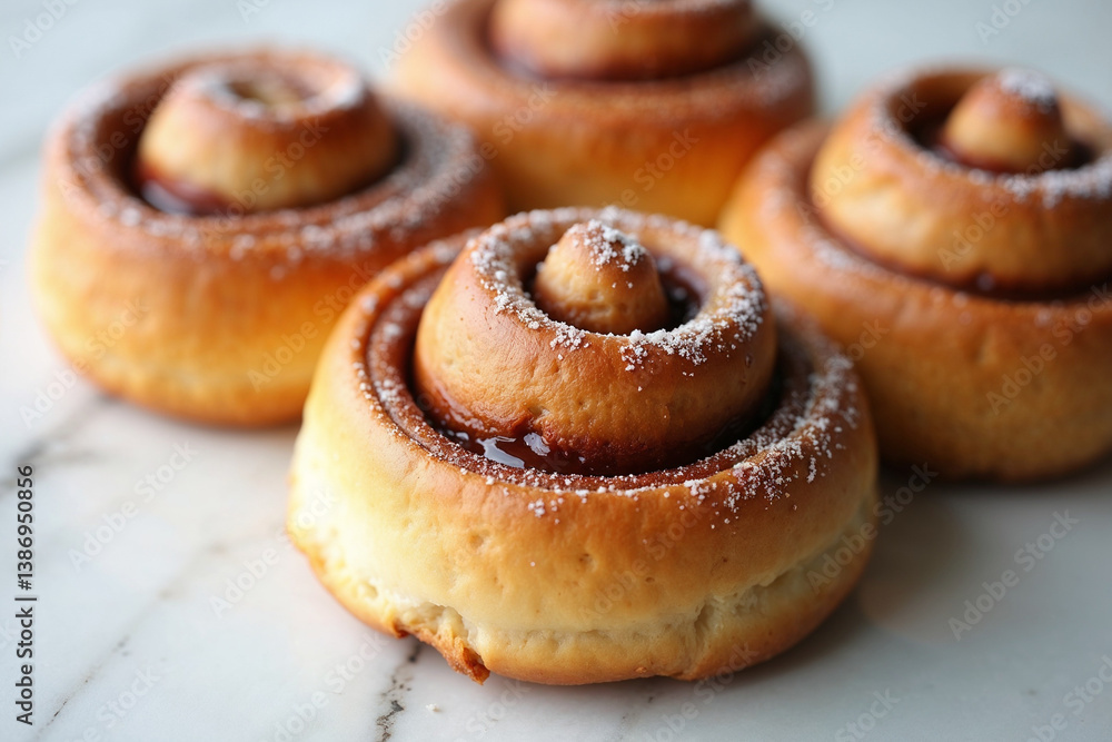 Fototapeta premium Four Cinnamon Rolls: Delicious Breakfast Pastries