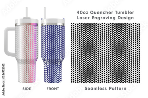 Seamless laser engraving design for 40oz tumbler. Knitted tileable pattern. Full tumbler wrap. Vector illustration.