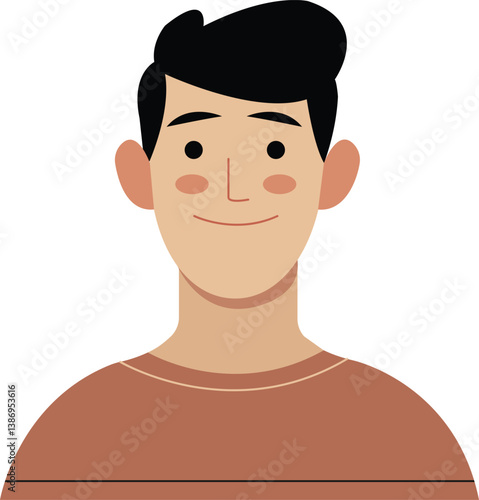 Flat vector illustration of a friendly young man's face, a smiling character avatar.