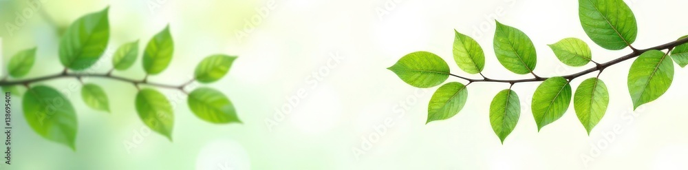 Isolated branches with leaves in shallow focus, botanical, green, white