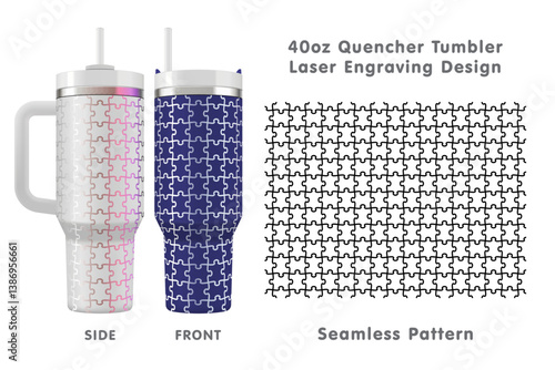 Seamless laser engraving design for 40oz tumbler. Puzzle tileable pattern. Full tumbler wrap. Vector illustration.