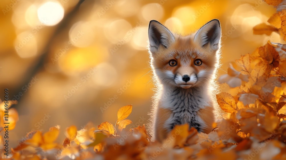 Obraz premium Adorable Fox Portrait in Autumn Leaves