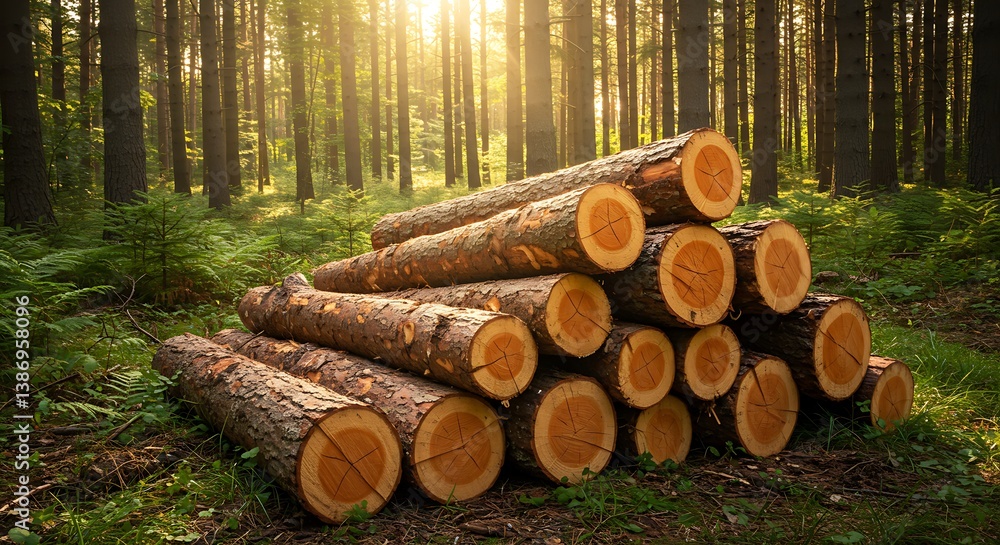 Golden Hour Logging: Forest Harvest Serenity AI Generated Golden Hour Logging: Forest Harvest Serenity AI Generated